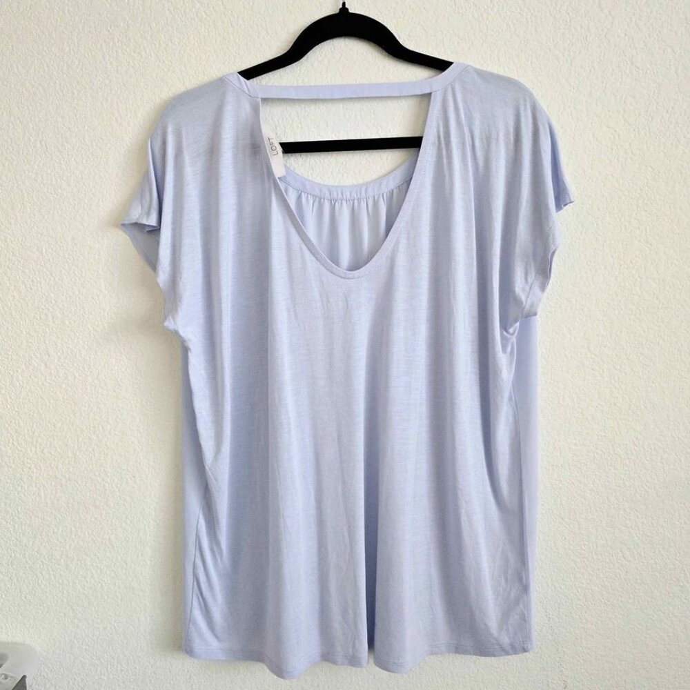 Ann Taylor LOFT Women's Mixed Media Bar Back Tee Blouse Top Size Medium - Picture 5 of 5